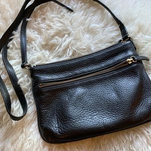 Talbots black leather crossbody bag w/zip pockets